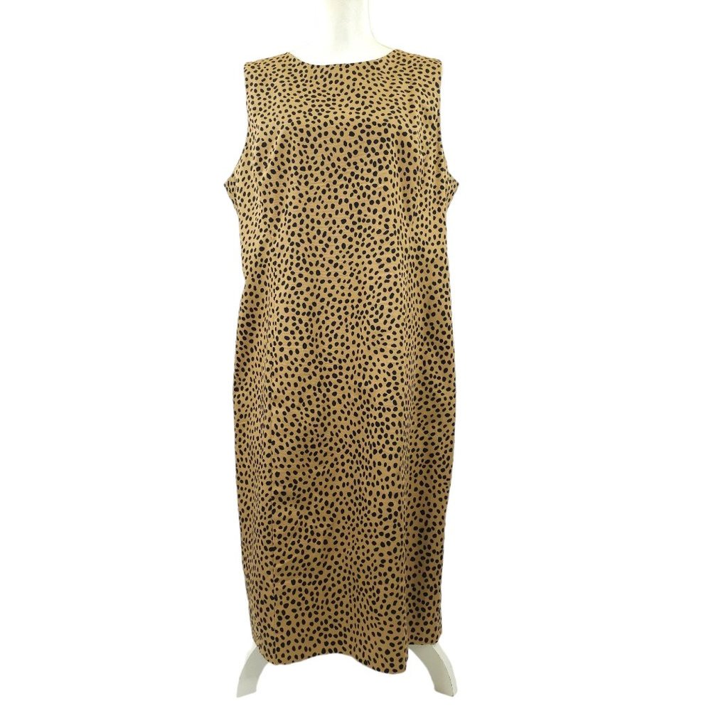 J Crew Dress Midi Maxi Cheetah Print Brown Black Size 16 Sleeveless Lined Stretc